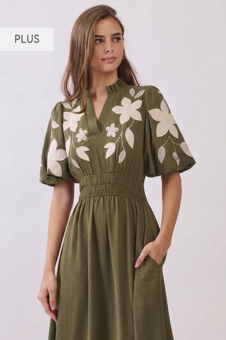 Plus Embroidered Midi Dress