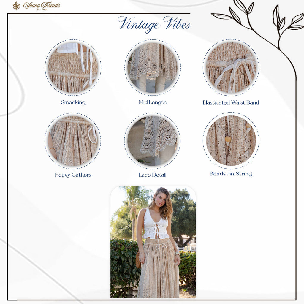 Shirred Elastic Waist Denim Skirt