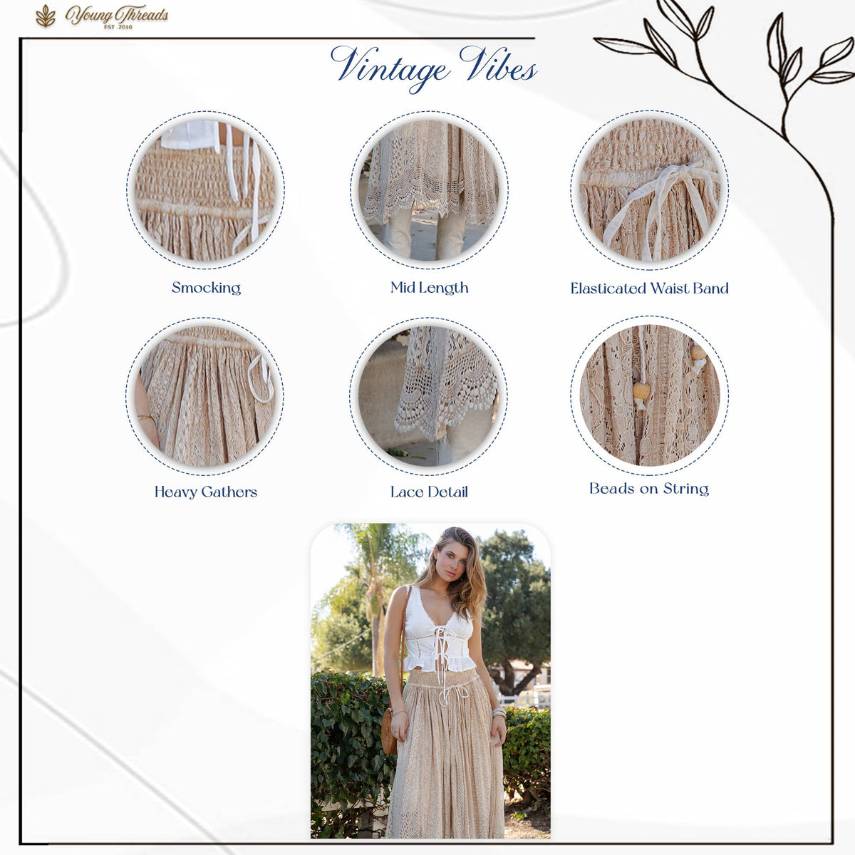 Shirred Elastic Waist Denim Skirt