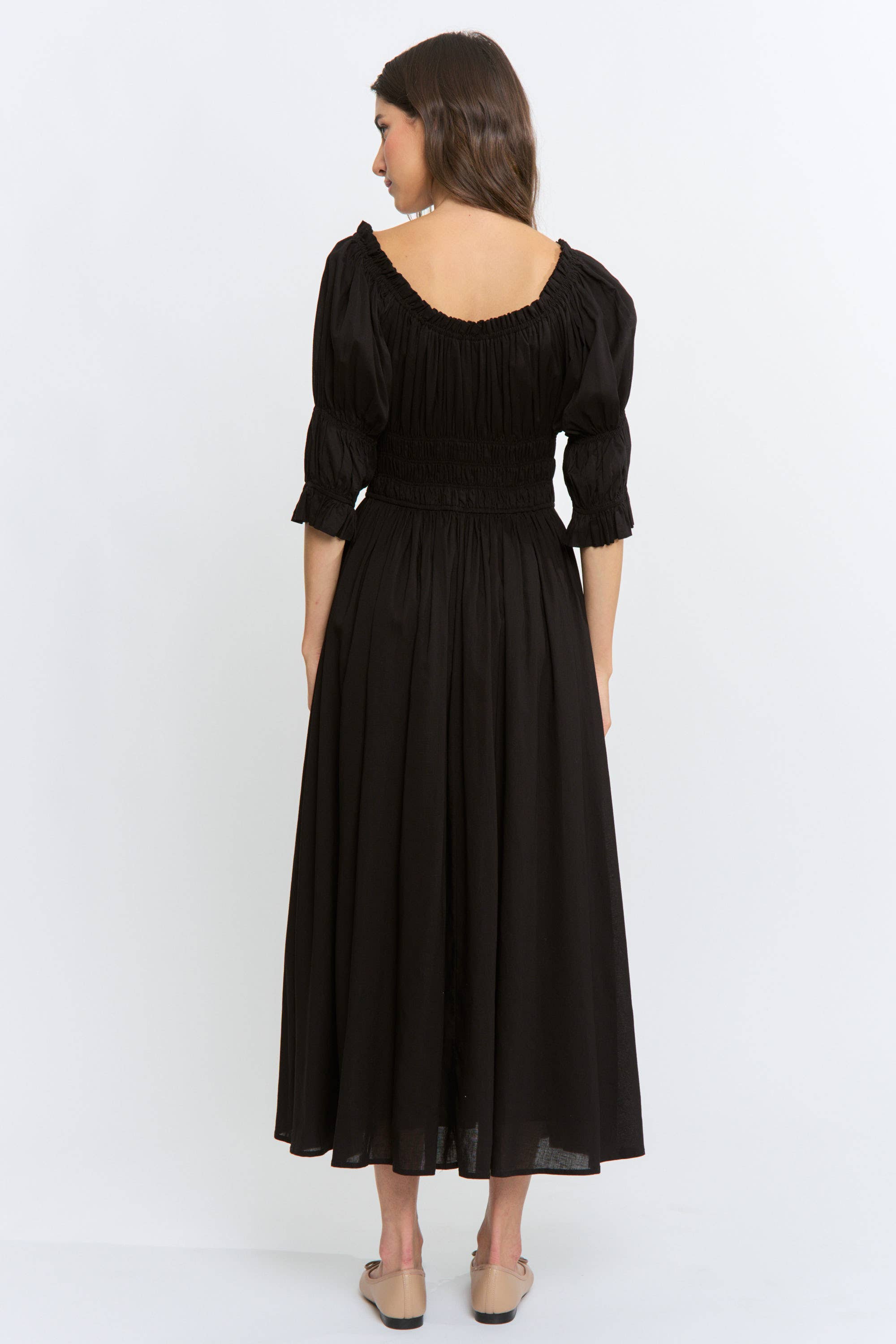 Navy Off or On Shoulder Pleated Maxi Dress