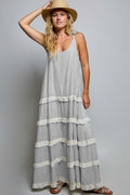 Ivory/Black Striped Tie Top Maxi Dress