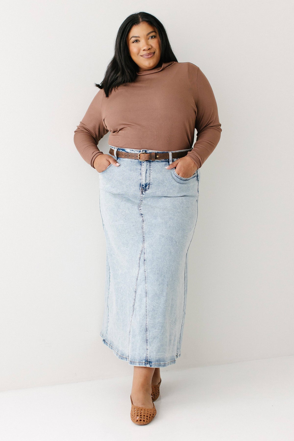 Brooklyn Stretch Denim Maxi Skirt in Vintage Wash