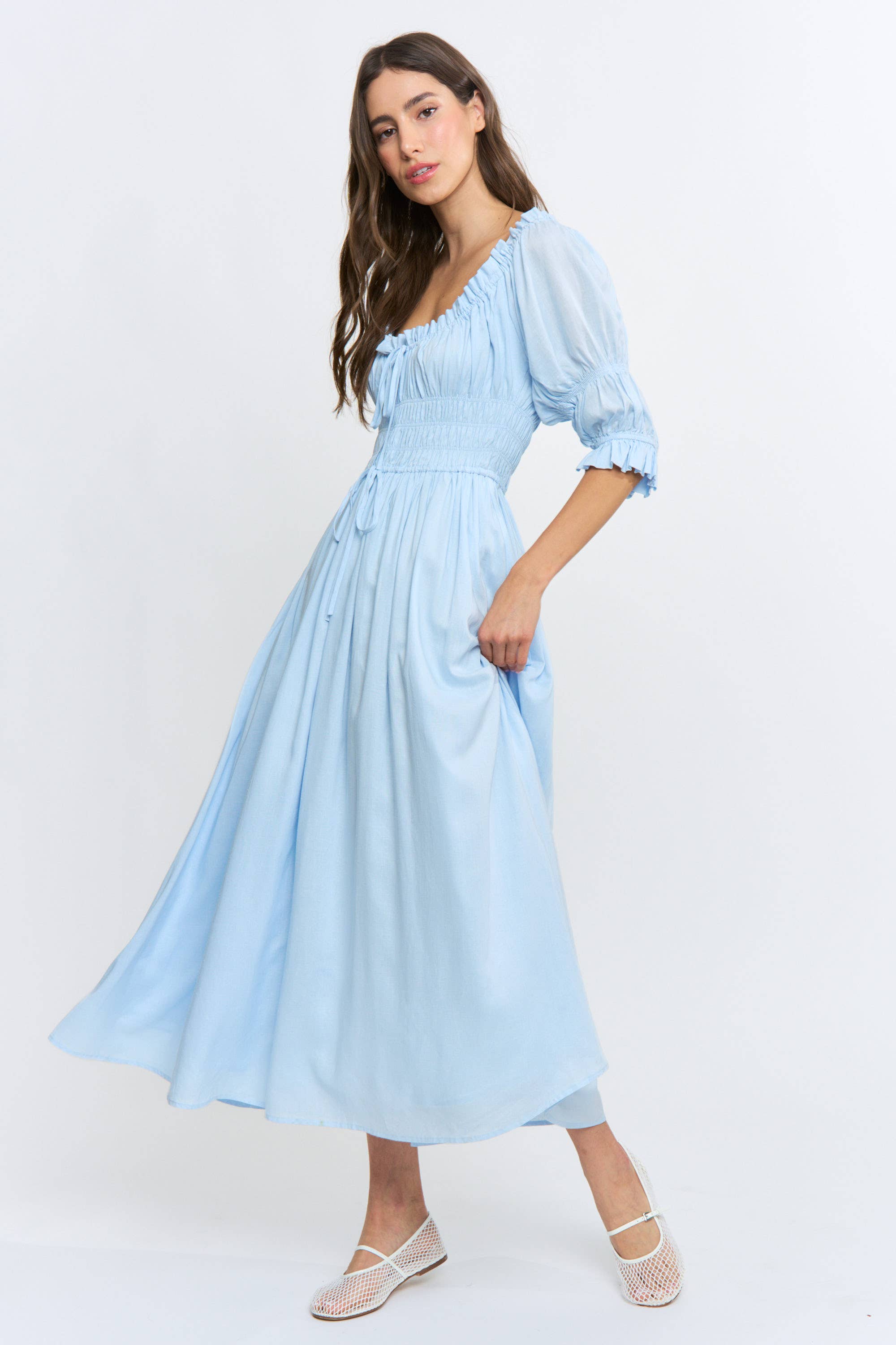Navy Off or On Shoulder Pleated Maxi Dress