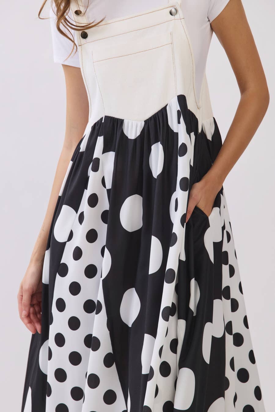 Plus Color Block Polka Dot Overall Maxi Dress