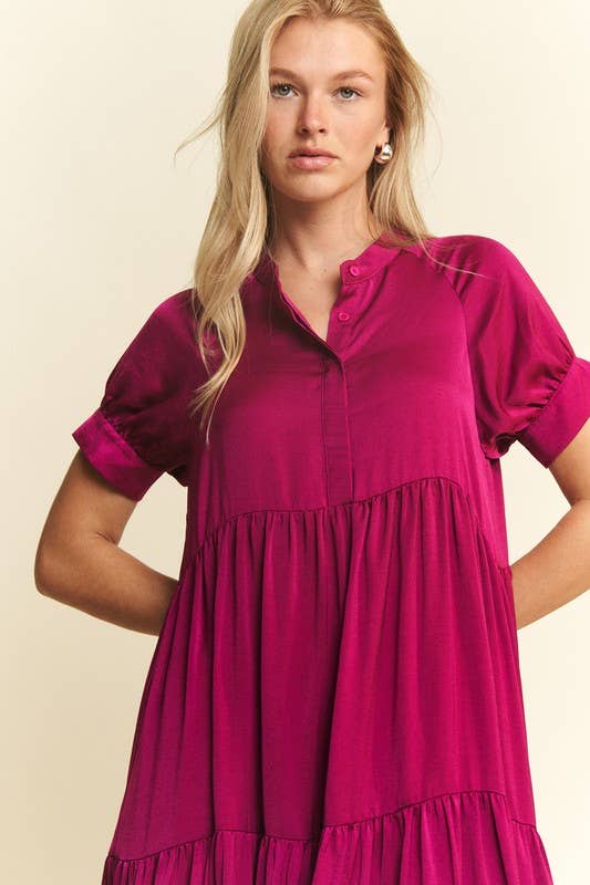 Black Polyester Button-Down Dress