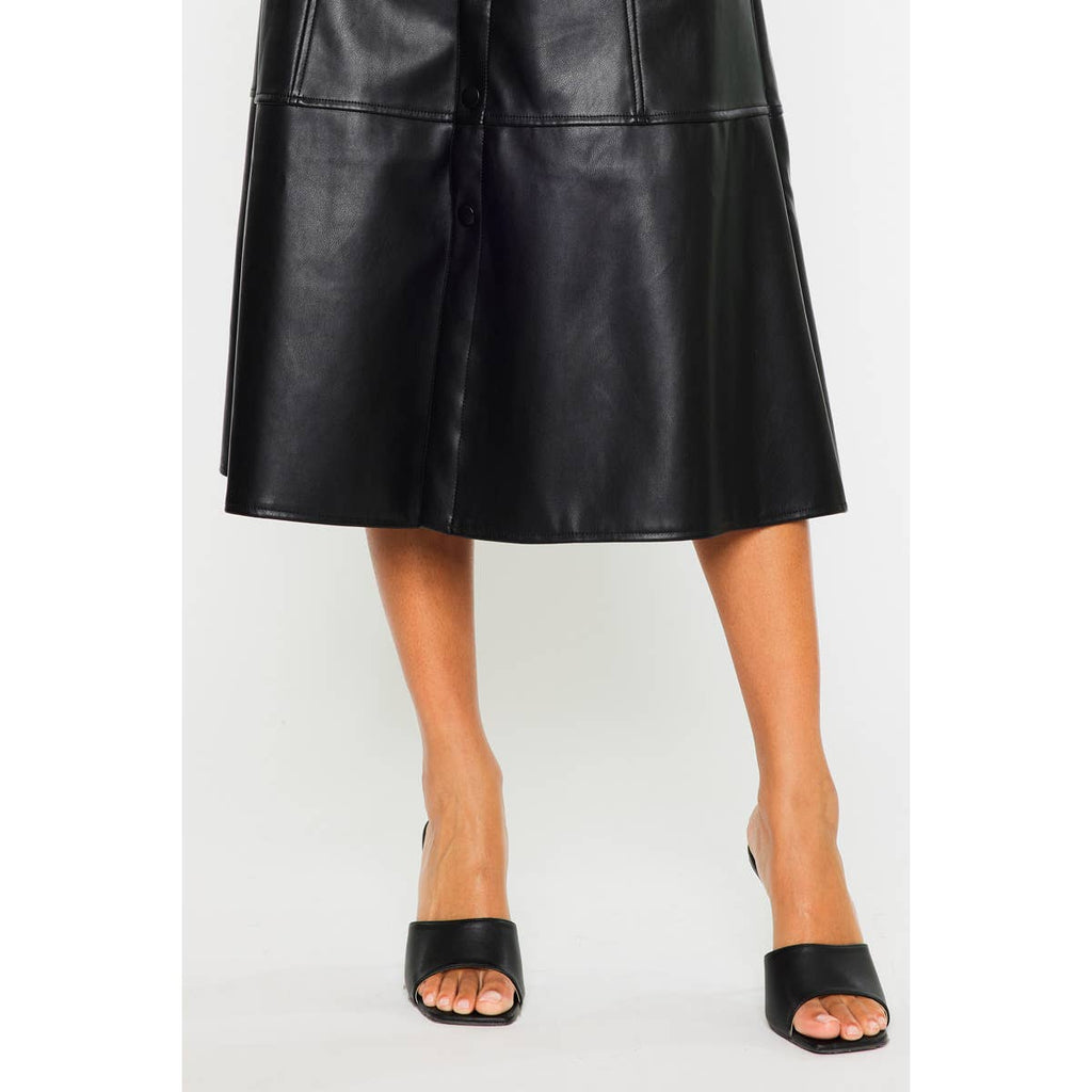 Black PU Leather High Wash Skirt - Kan Can
