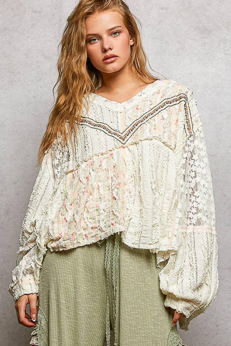 Bohemian Lace Outseam Balloon Sleeve Top
