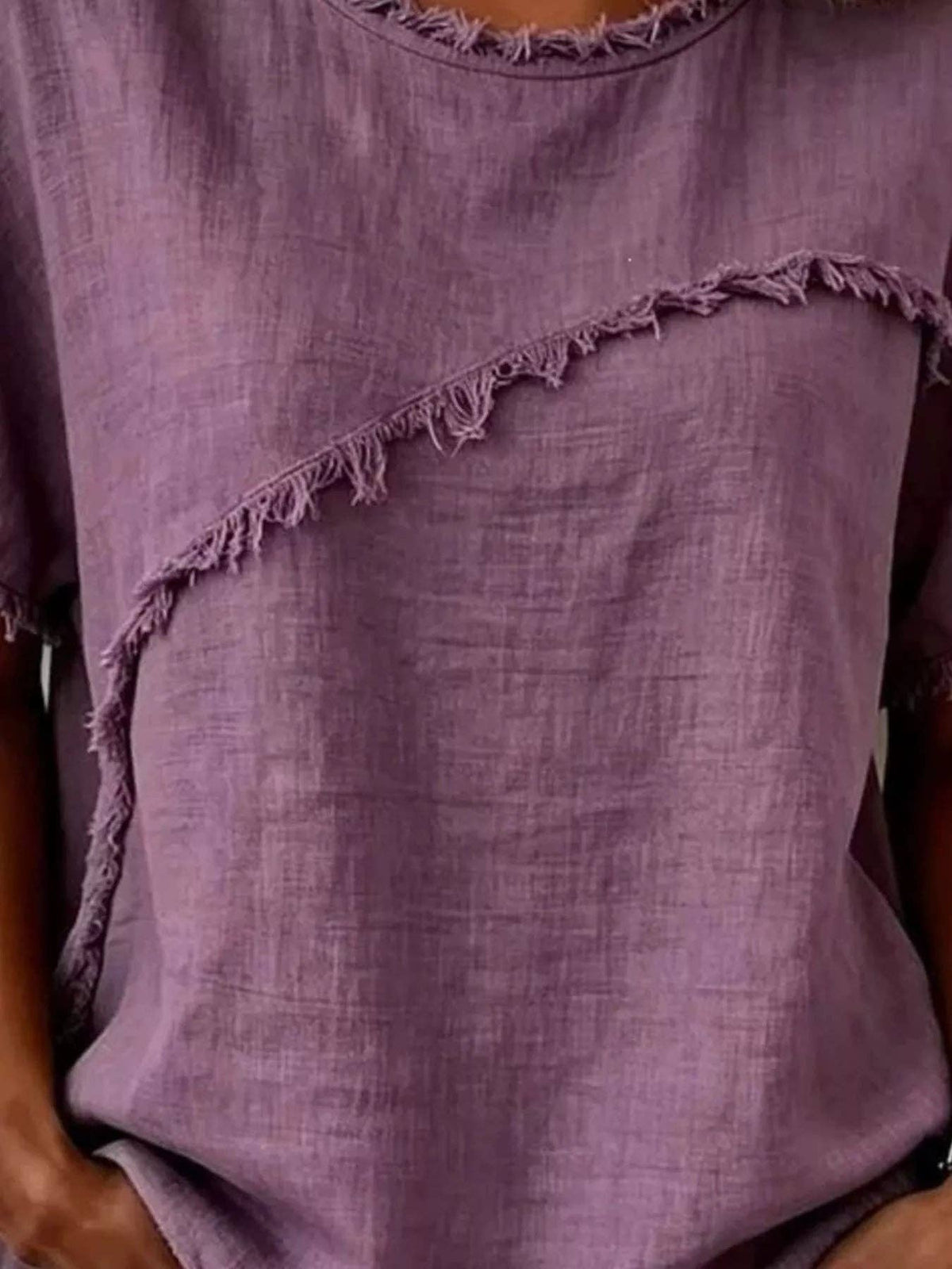 Full Size Frayed Hem Short Sleeve Top Plus Size
