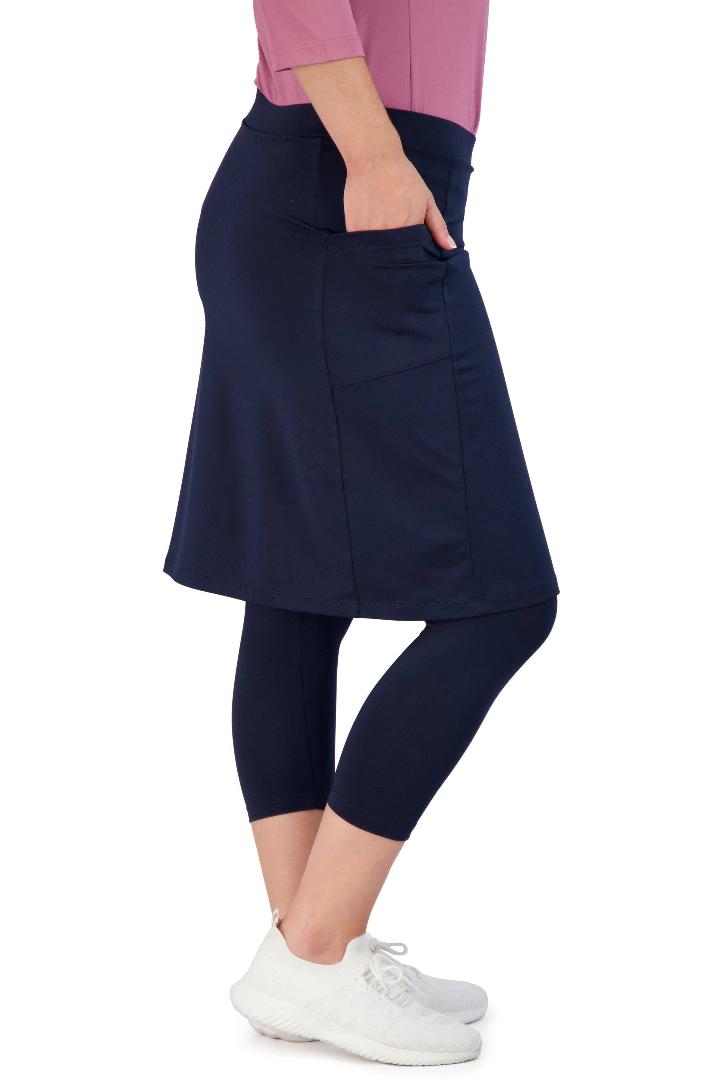 Snoga Women's Modest Fit Skirted Leggings - 22" Navy