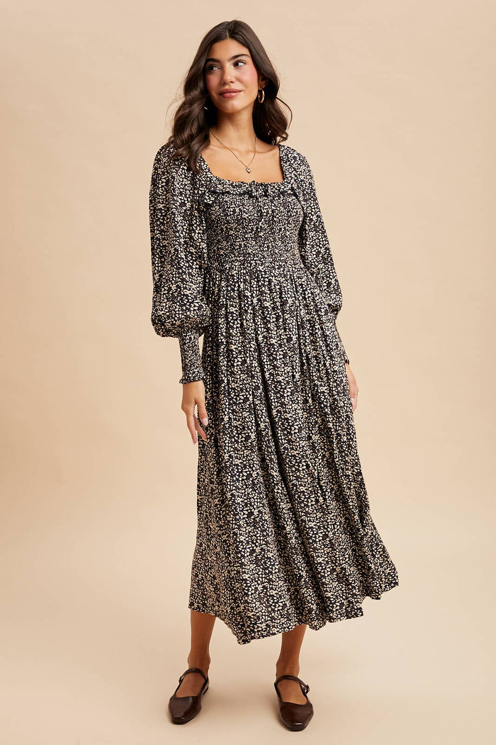 Midnight Floral Maxi Dress with Smocked Bust