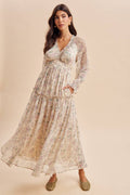 SMOCKED FLORAL MAXI DRESS: CLOUD DANCER / S