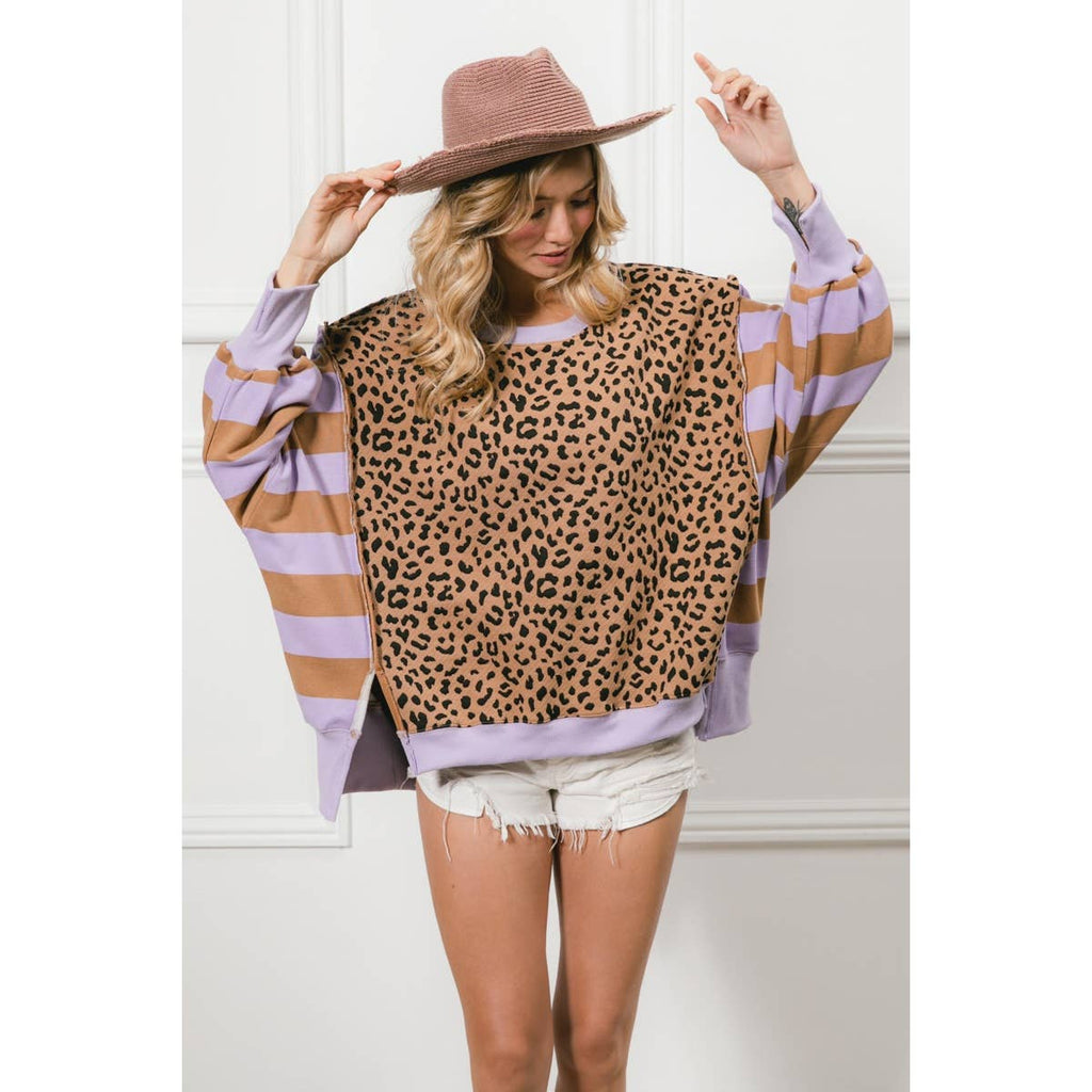 LEOPARD AND STRIPE MIXED TOP