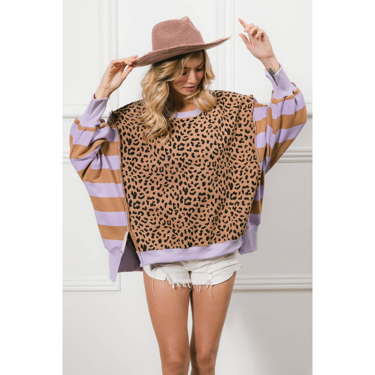 LEOPARD AND STRIPE MIXED TOP