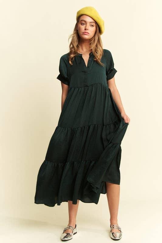 Black Polyester Button-Down Dress