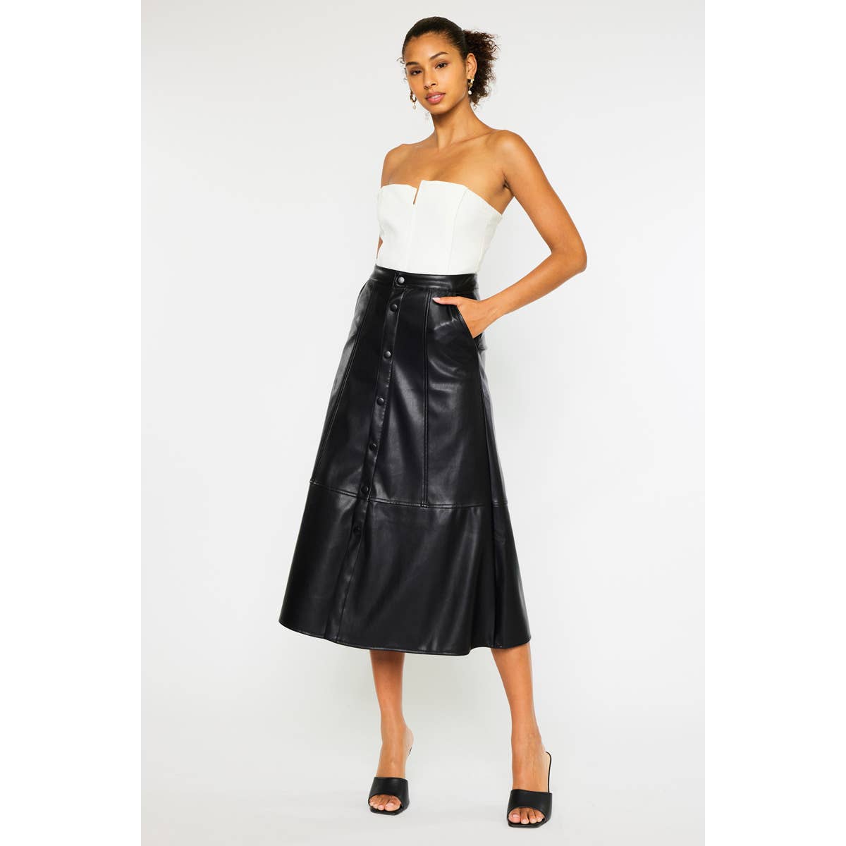 Black PU Leather High Wash Skirt - Kan Can
