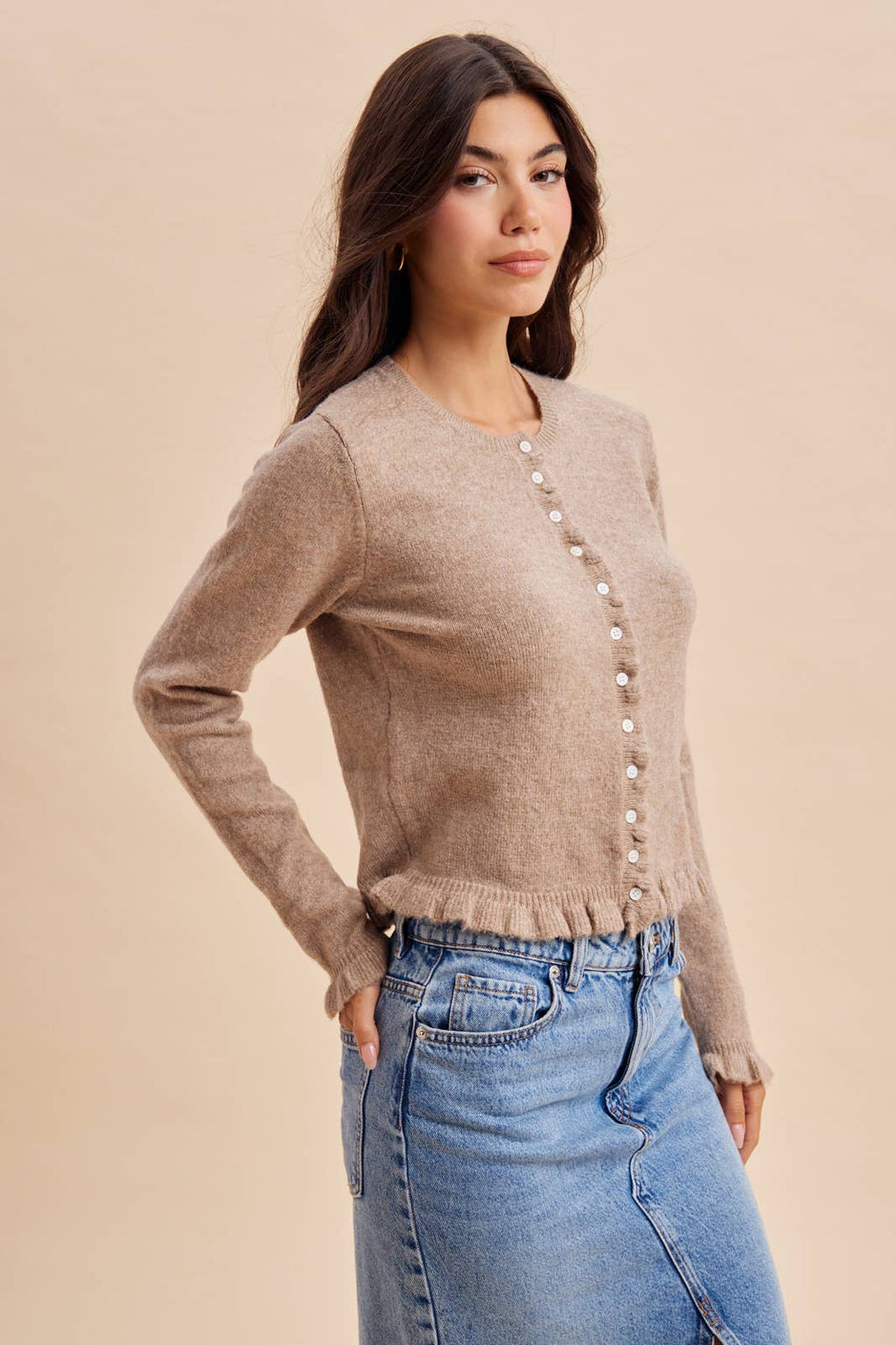 RUFFLED KNITTED CARDIGAN
