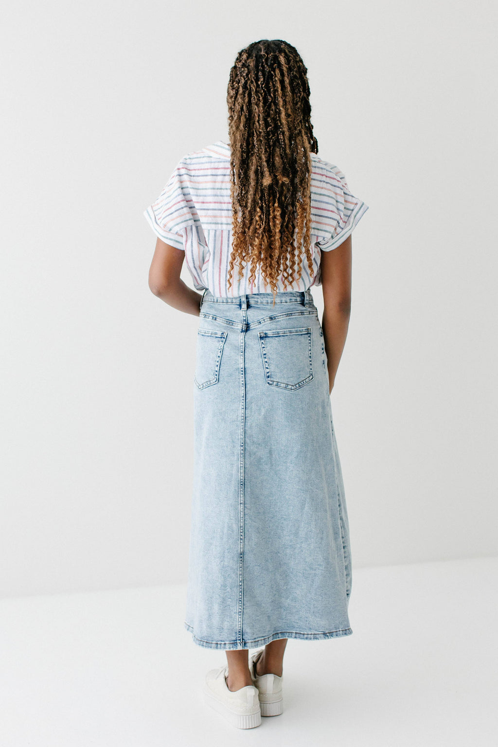 Brooklyn Stretch Denim Maxi Skirt in Vintage Wash