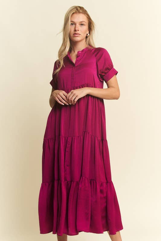 Black Polyester Button-Down Dress