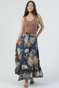 26P93-WB64 Smock Waist Ruffle Hem Maxi Skirt