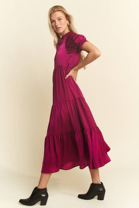 Black Polyester Button-Down Dress