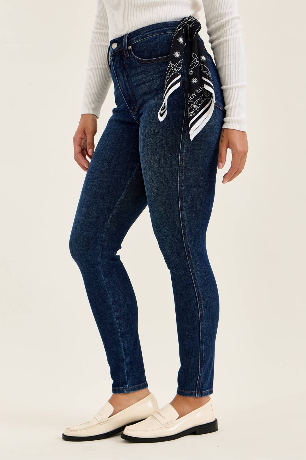 High Waist Dark Wash Bandana Skinny Jeans - Judy Blue