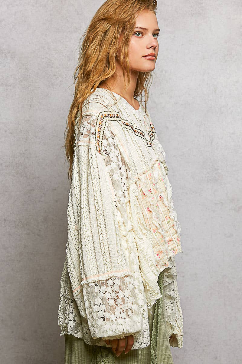 Bohemian Lace Outseam Balloon Sleeve Top
