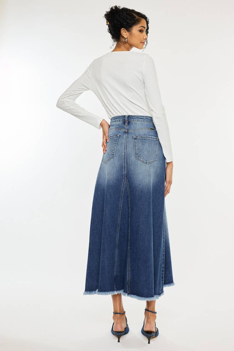 Stone Wash Mid Length Skirt - Kan Can