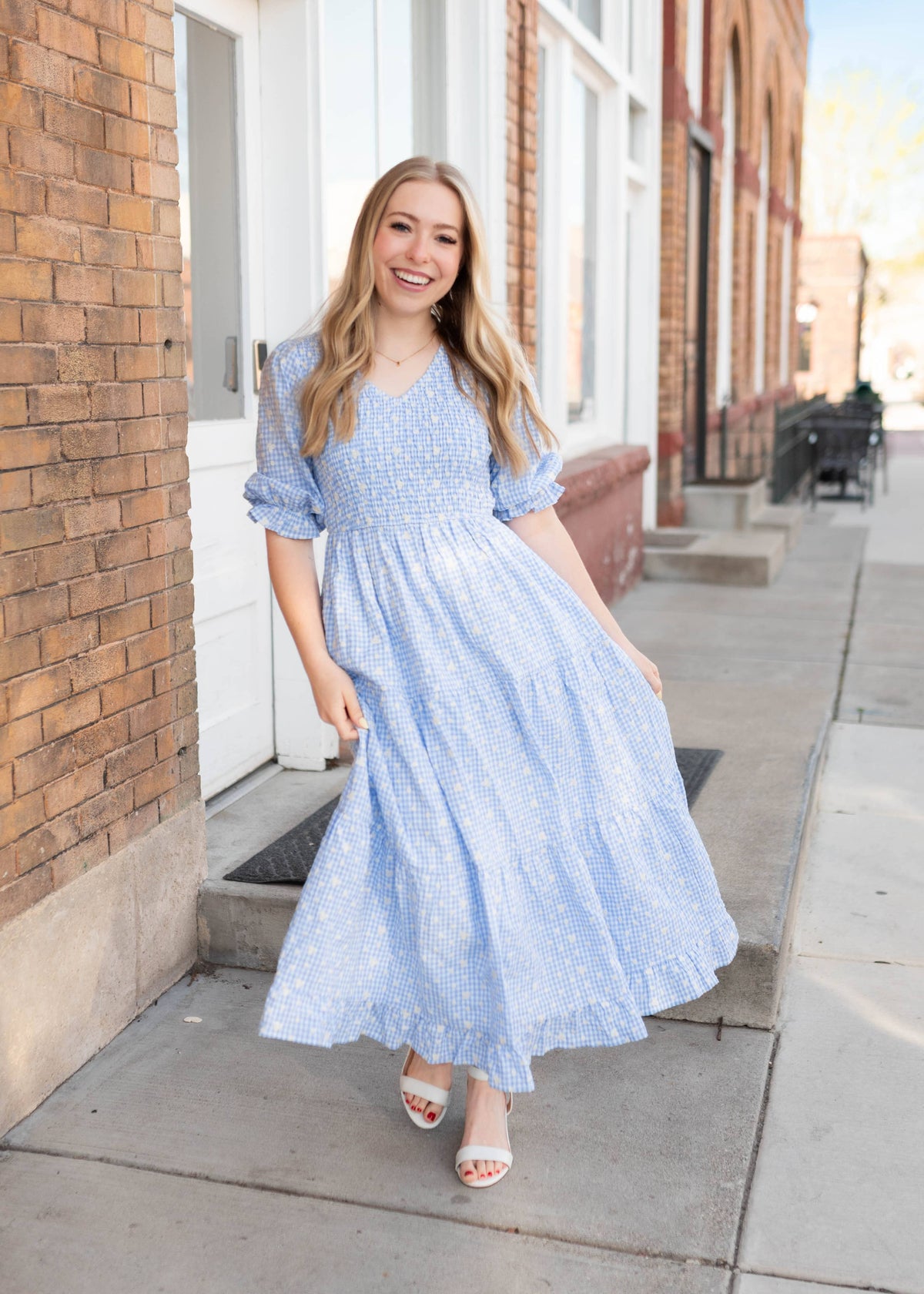 Mikayla Blue Gingham Floral Dress
