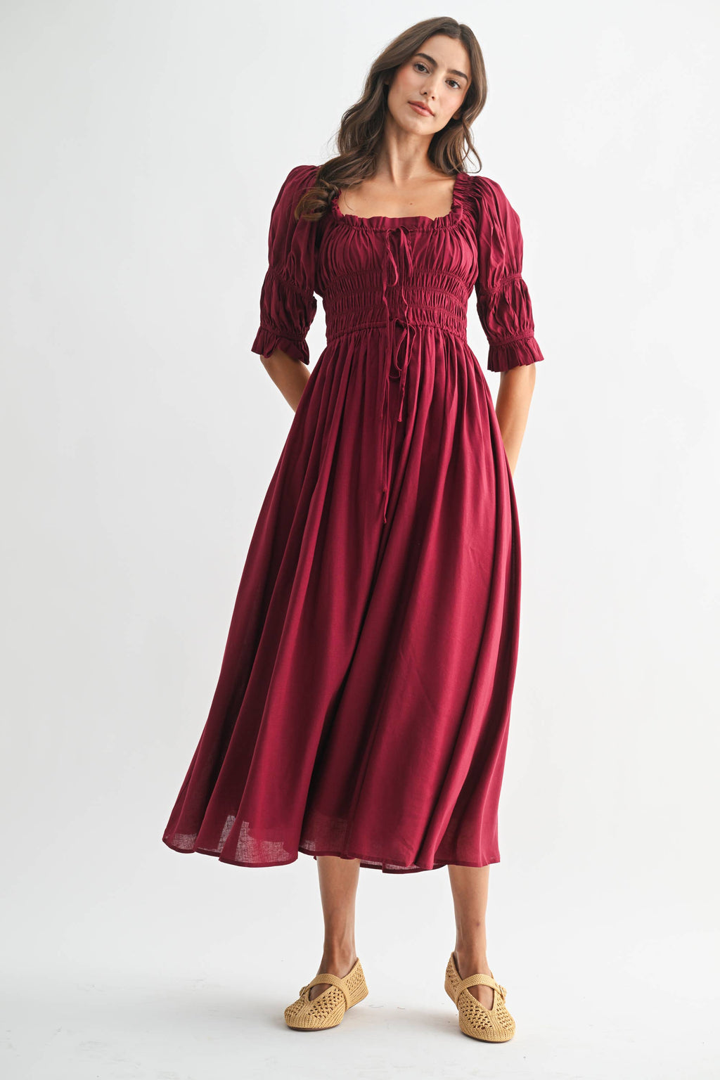 Navy Off or On Shoulder Pleated Maxi Dress