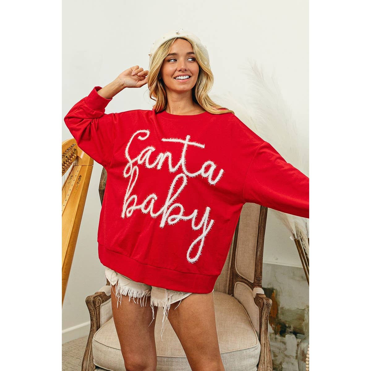 TINSEL SANTA BABY LETTERING CHRISTMAS SWEATSHIRT