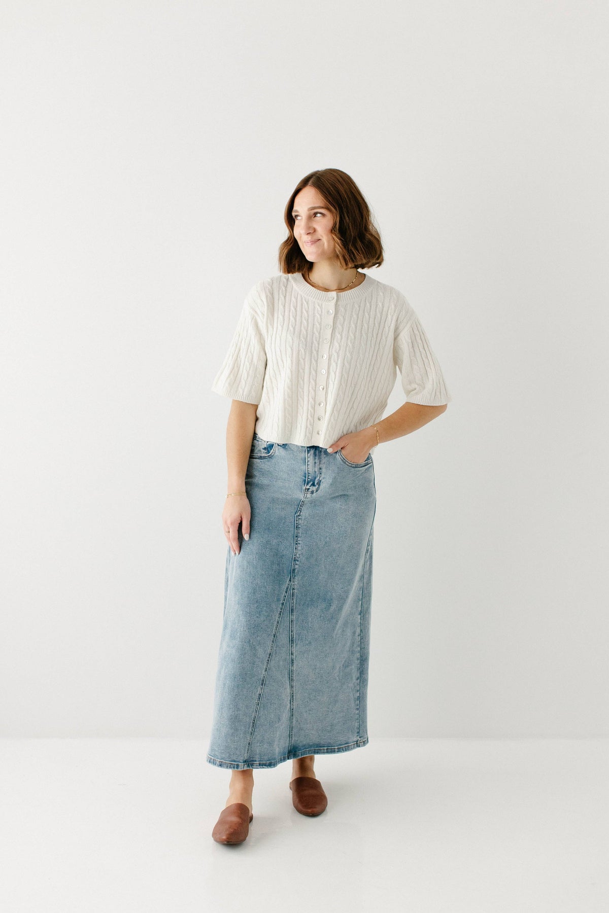 Brooklyn Stretch Denim Maxi Skirt in Vintage Wash