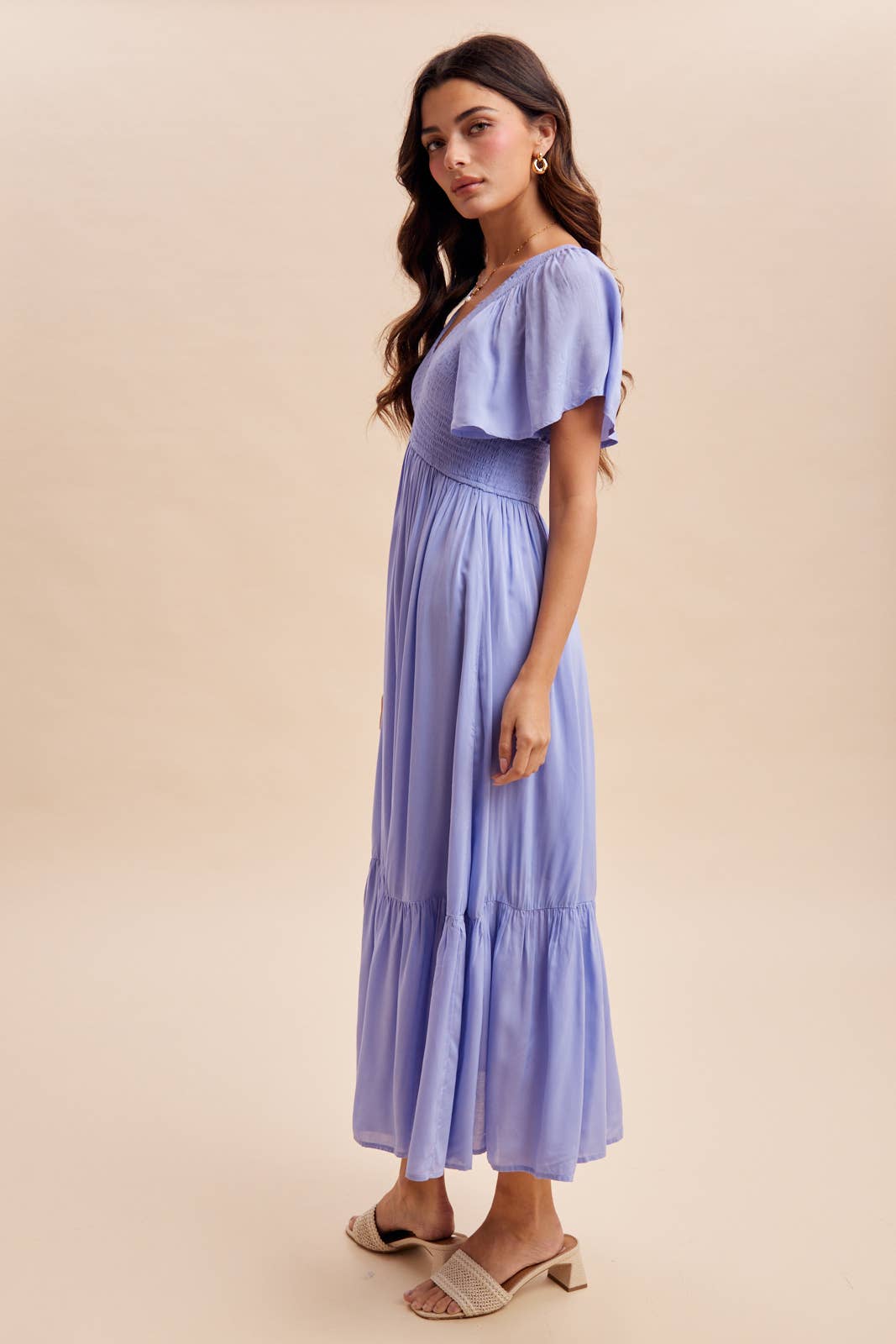 Blue Aura Modal Smocked Dress with Flowy Sleeves