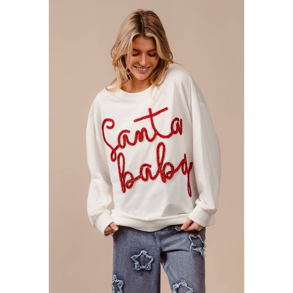 TINSEL SANTA BABY LETTERING CHRISTMAS SWEATSHIRT