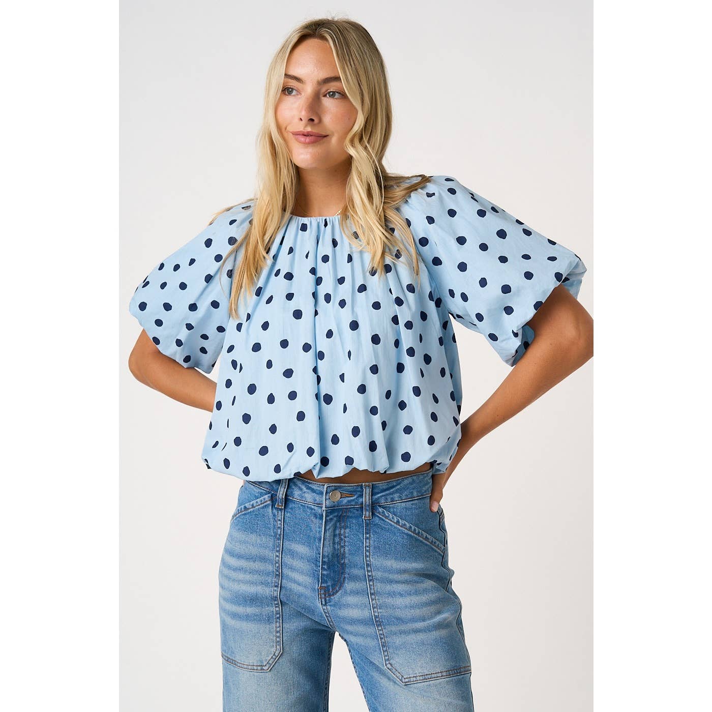 White/Black Polka Dotted Bubble Blouse