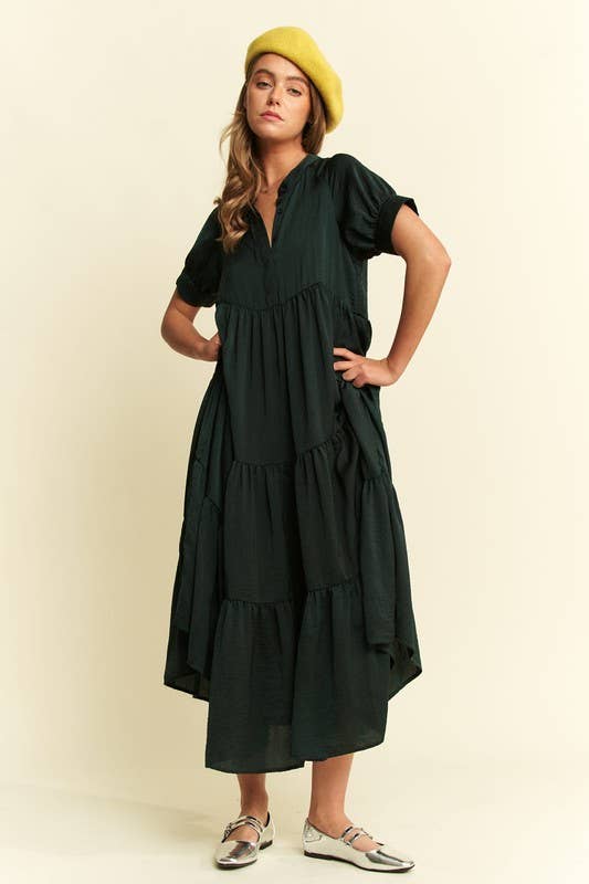 Black Polyester Button-Down Dress