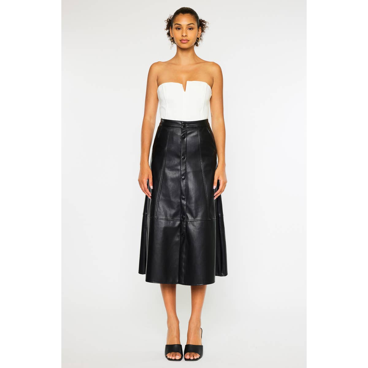 Black PU Leather High Wash Skirt - Kan Can