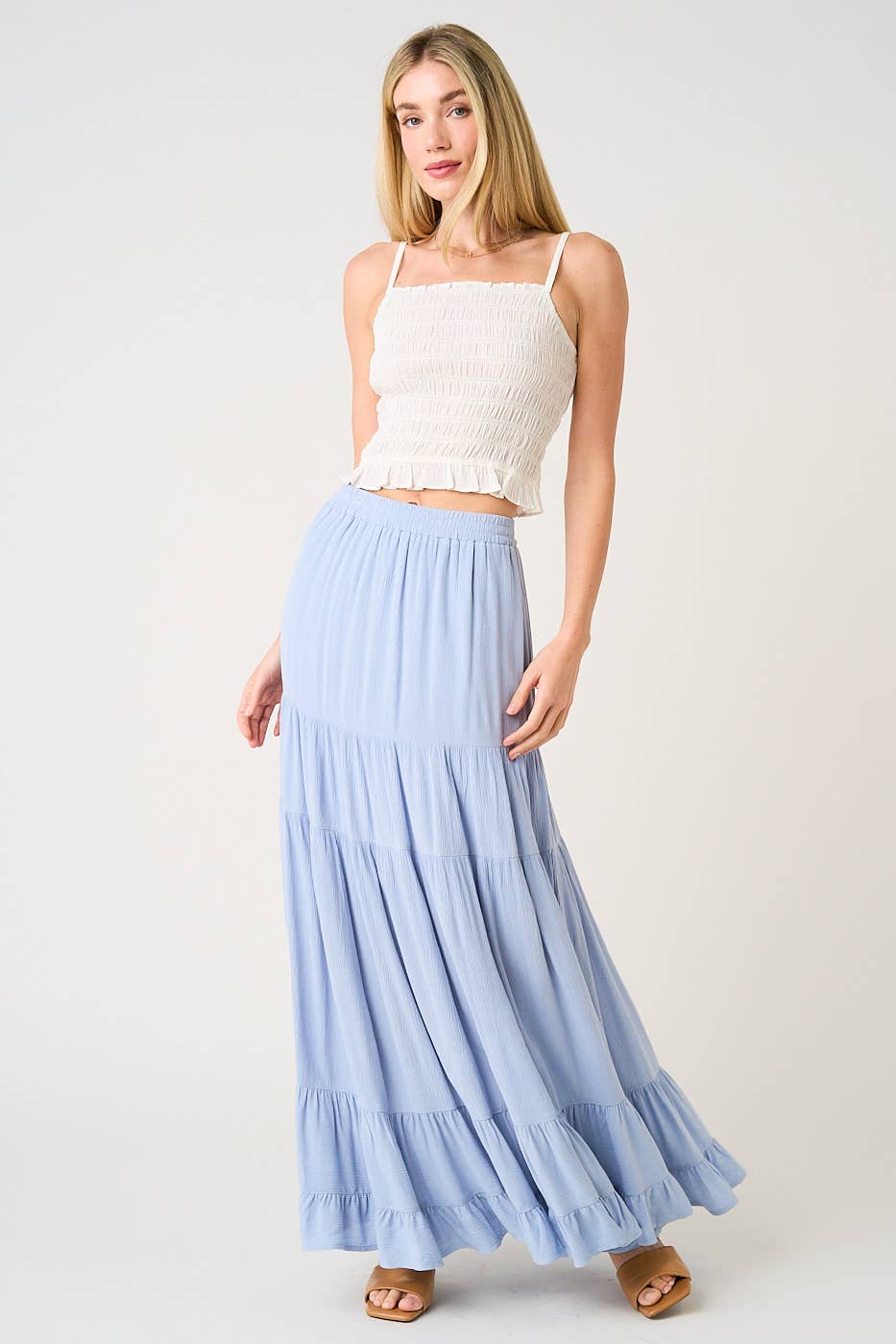 Light Blue Tiered Flowy Skirt
