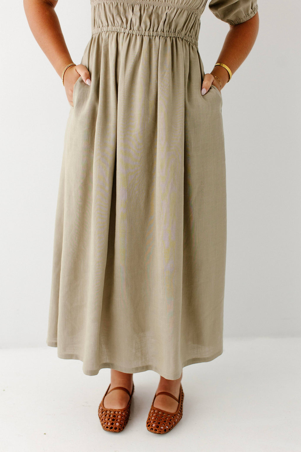 Willow Fall Square Neck Smocked Bodice Midi Dress
