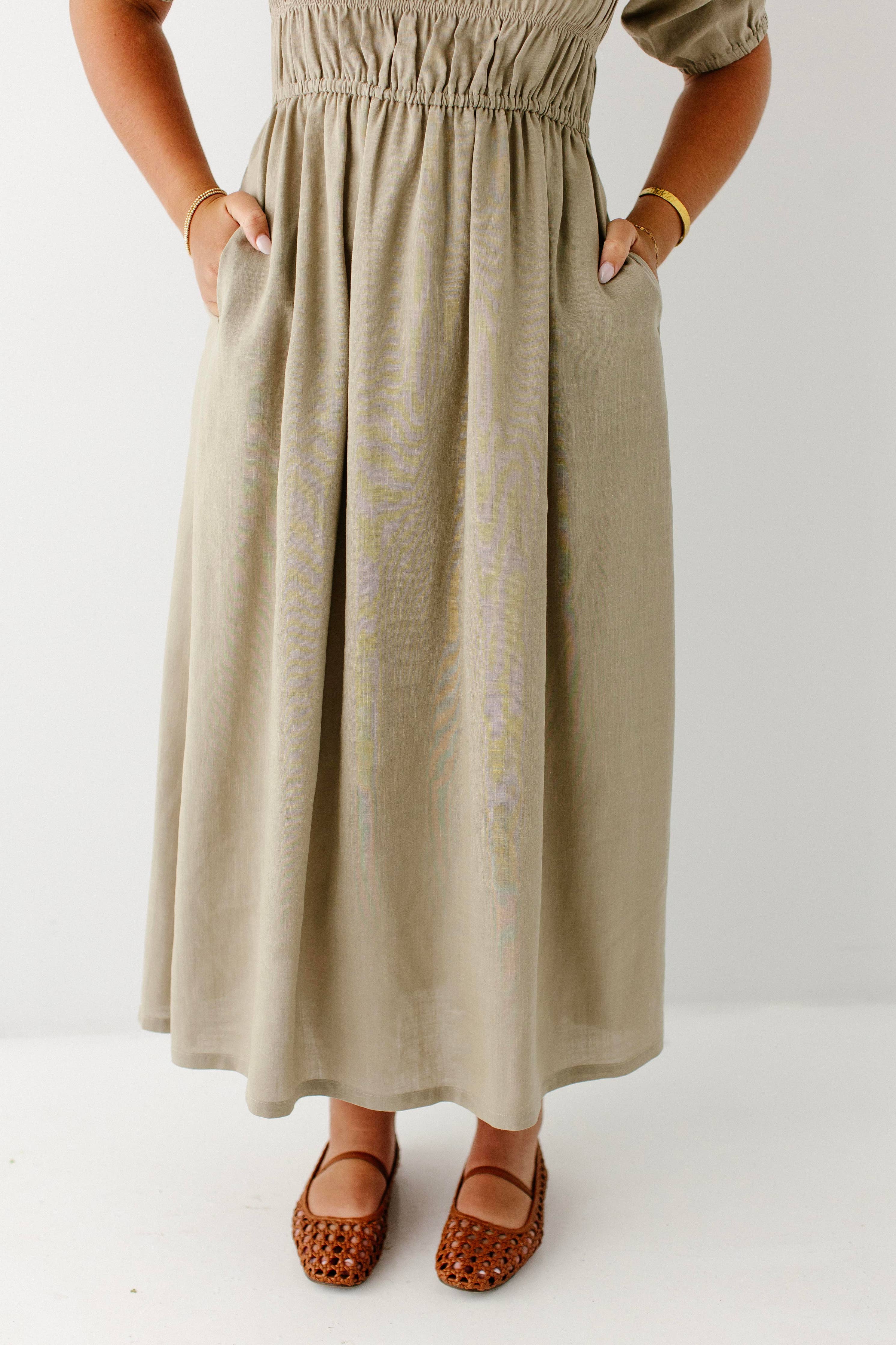 Willow Fall Square Neck Smocked Bodice Midi Dress