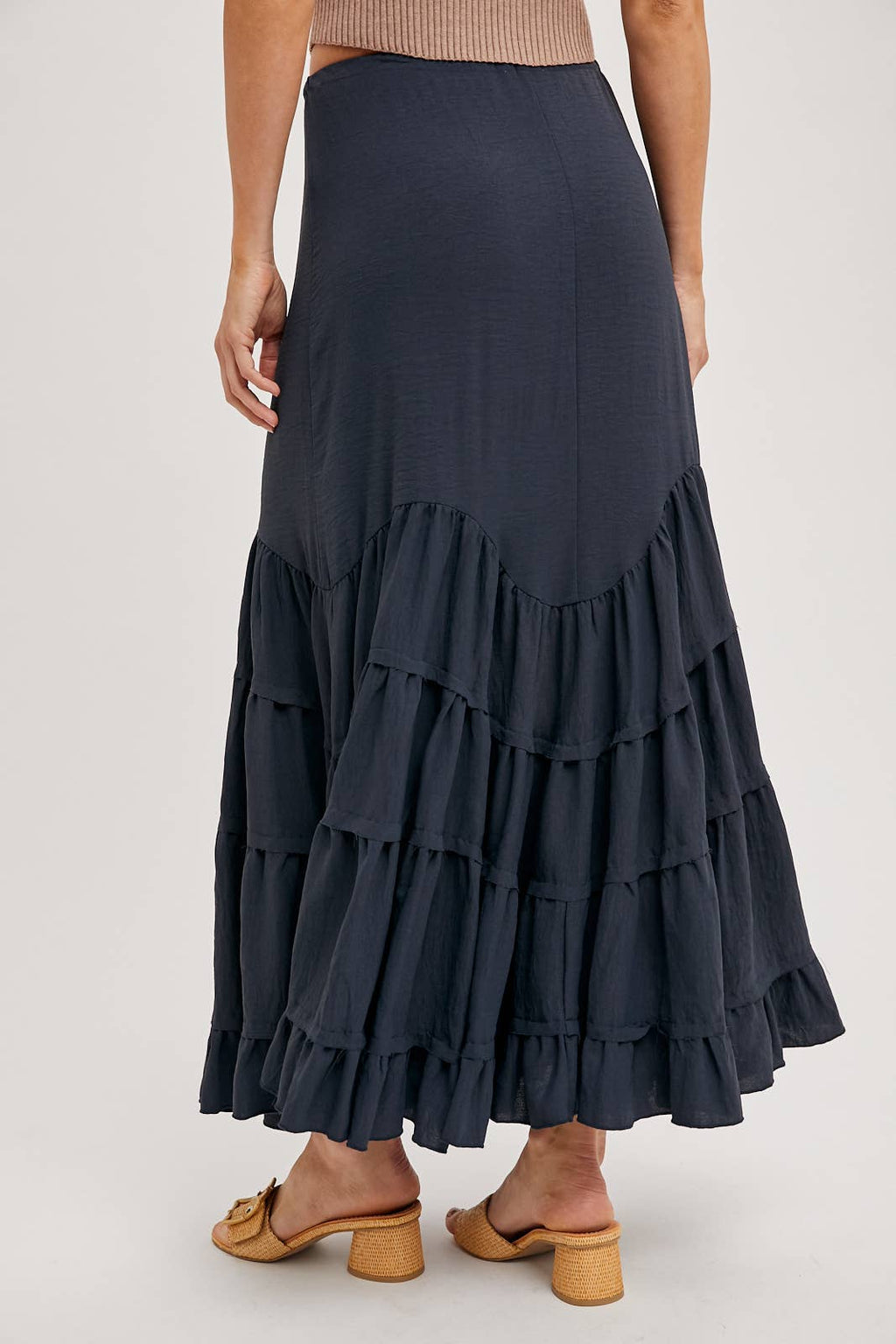 RUFFLED DRAWSTRING WASIT MAXI SKIRT WITH LINING