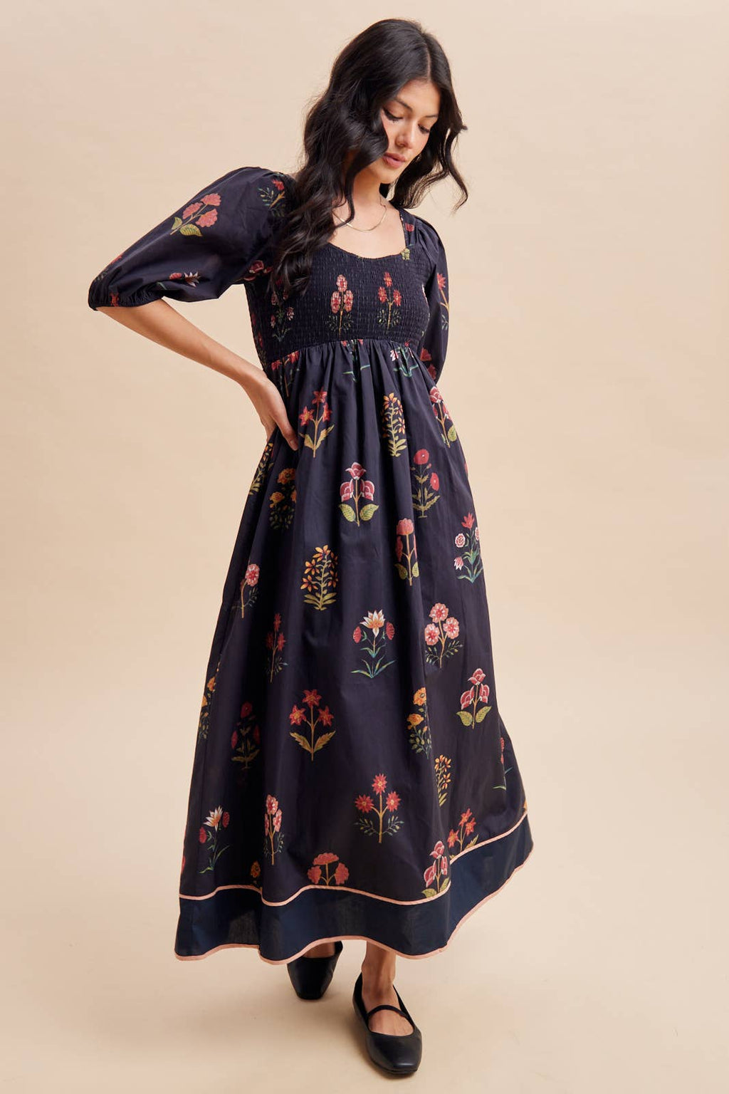 Black Floral Maxi Dress with Sweetheart Neckline
