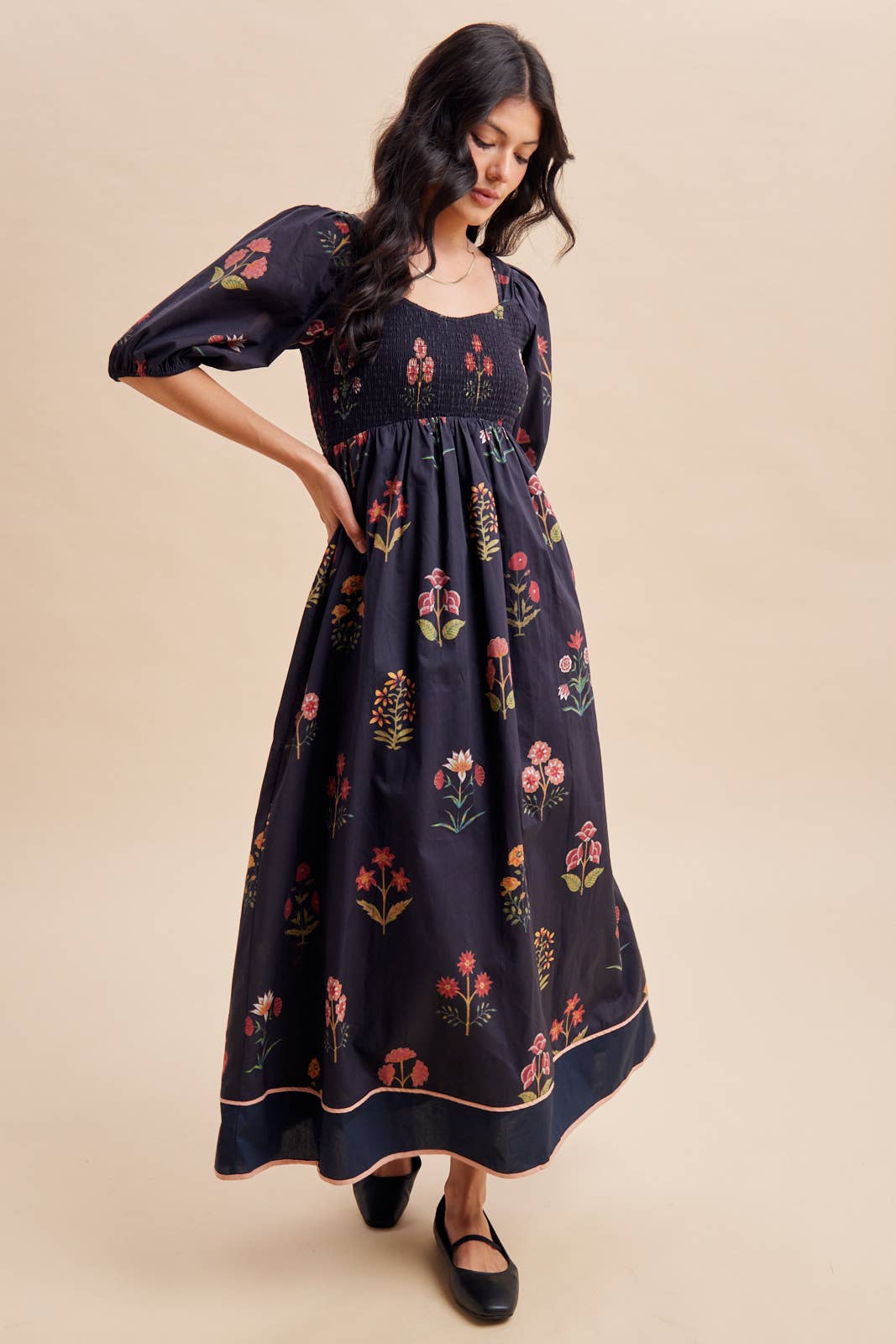 Black Floral Maxi Dress with Sweetheart Neckline