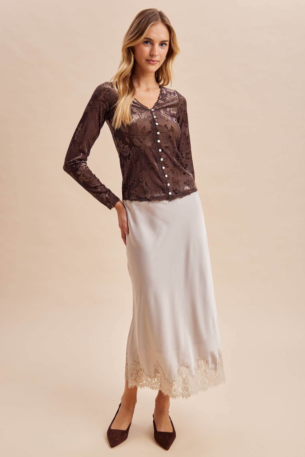 SATIN LACE TRIM SKIRT