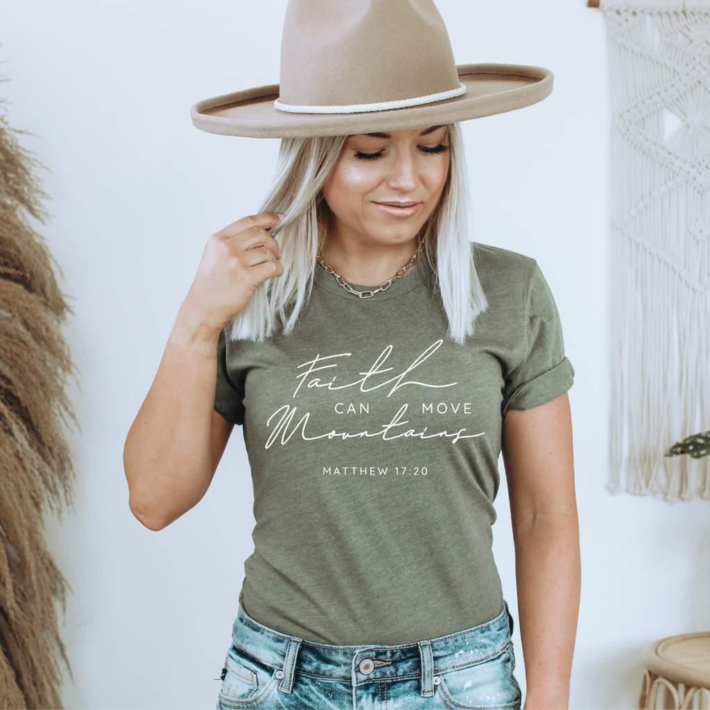 Faith Can Move Mountains Bible Verse Tee - Crew or V-Neck