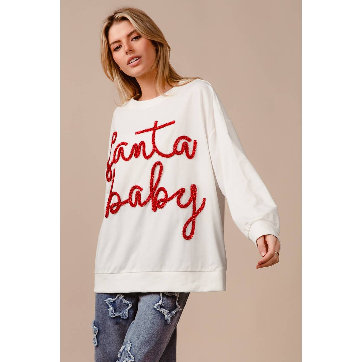 TINSEL SANTA BABY LETTERING CHRISTMAS SWEATSHIRT