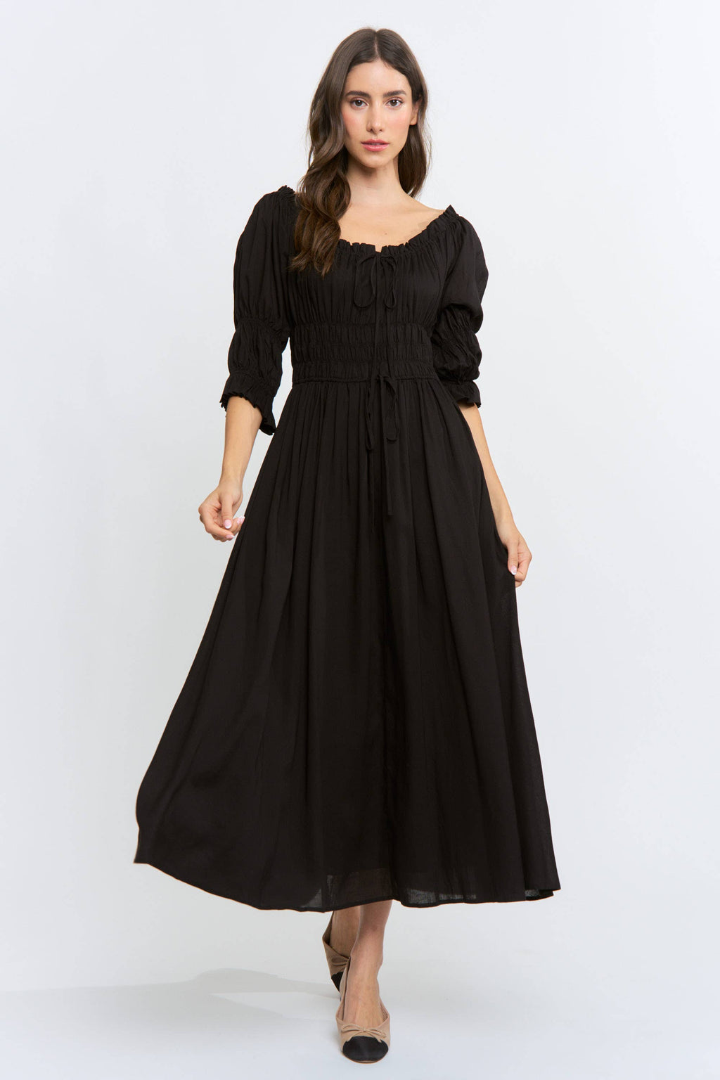 Navy Off or On Shoulder Pleated Maxi Dress