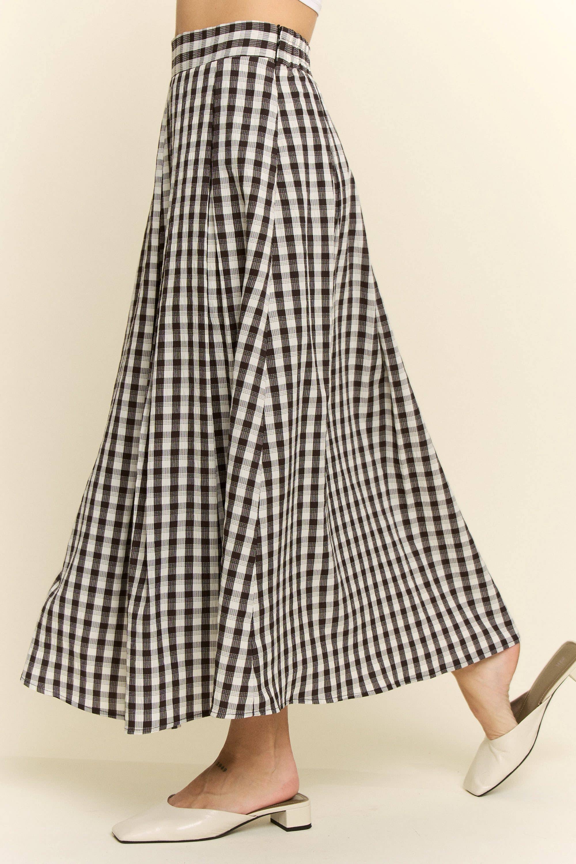 Black Gingham Pleated Skirt