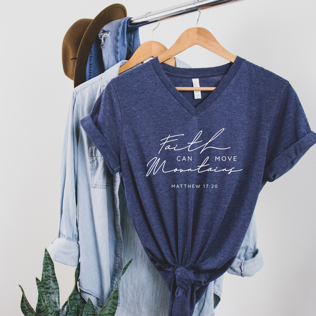 Faith Can Move Mountains Bible Verse Tee - Crew or V-Neck
