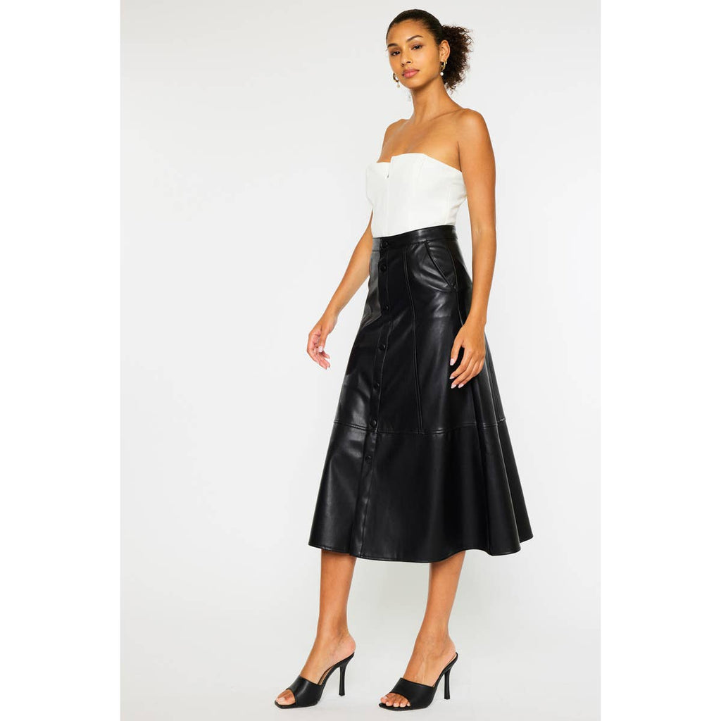 Black PU Leather High Wash Skirt - Kan Can
