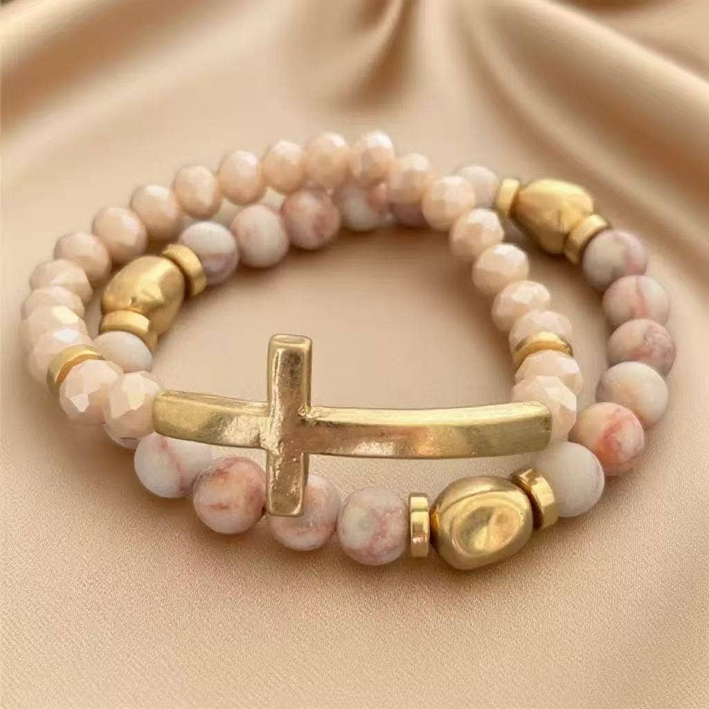 (2 Set) Cute Pair of Stackable Cross Bracelets for Women